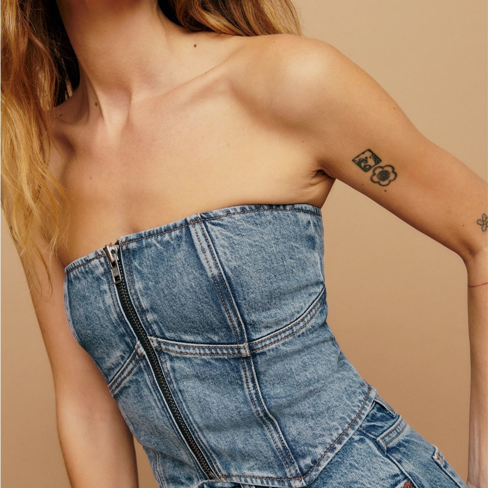 Reformation Ena Bustier Denim Strapless Tank Top